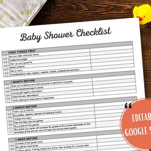 Baby Shower Checklist, Editable Google Sheets Template, Customizable Baby Shower Planning Template, Baby Shower Planner Printable