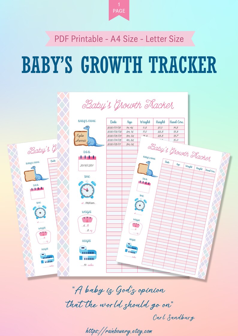 Baby Growth Tracker, Baby Growth Chart, Baby Height and Weight Tracker ...