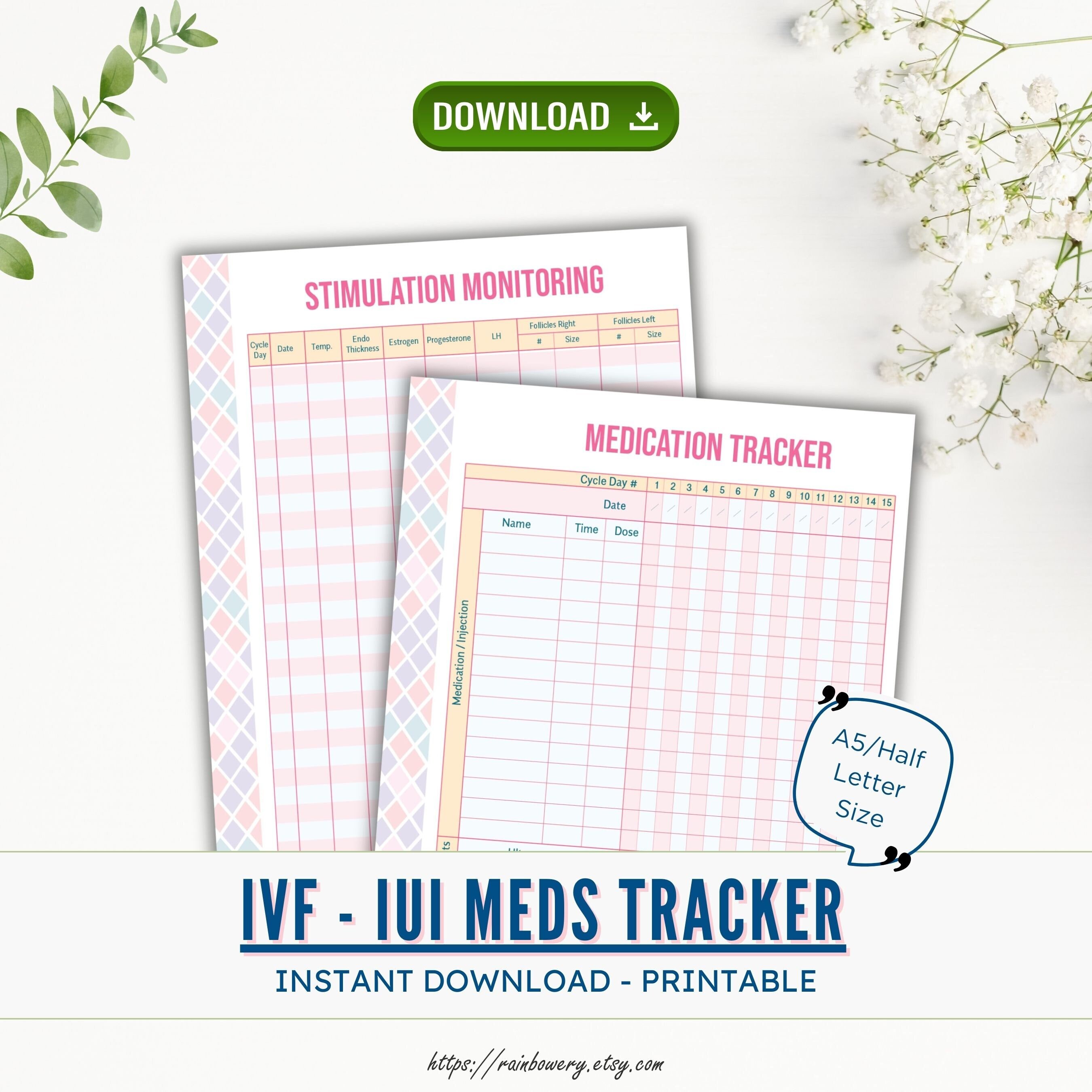 A5 Ivf Iui Medication Tracker Printable Template, Half Letter Ivf, Iui ...