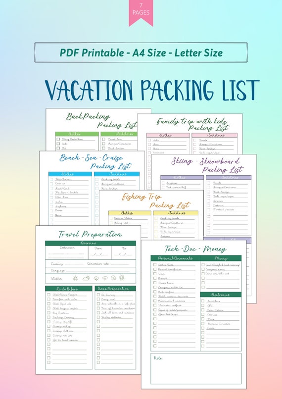 Packing List, Travel Checklist, Travel Packing List, Checklist Printable,  Packing Checklist, Travel Planner, Travel Essentials 