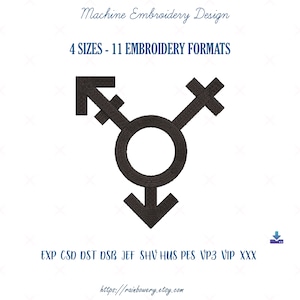 Transgender Symbol Machine Embroidery Design, Female and Male Symbol, Genderqueer Symbol, Gender Symbol, LGBT Symbol, Transgender Sign Icon
