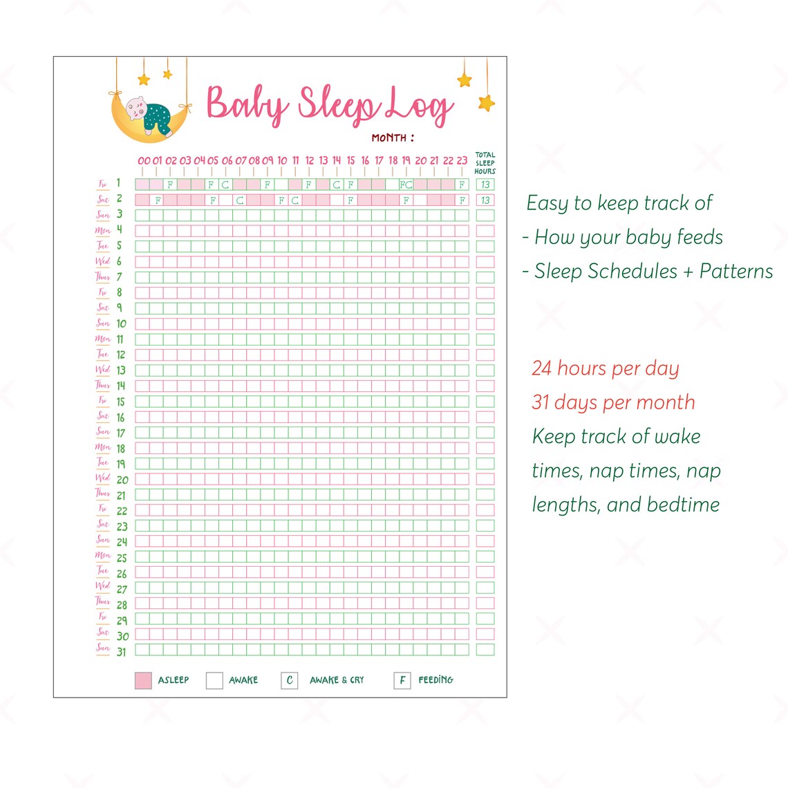 Baby Sleep Schedule Template Printable Baby Sleep Tracker | Etsy