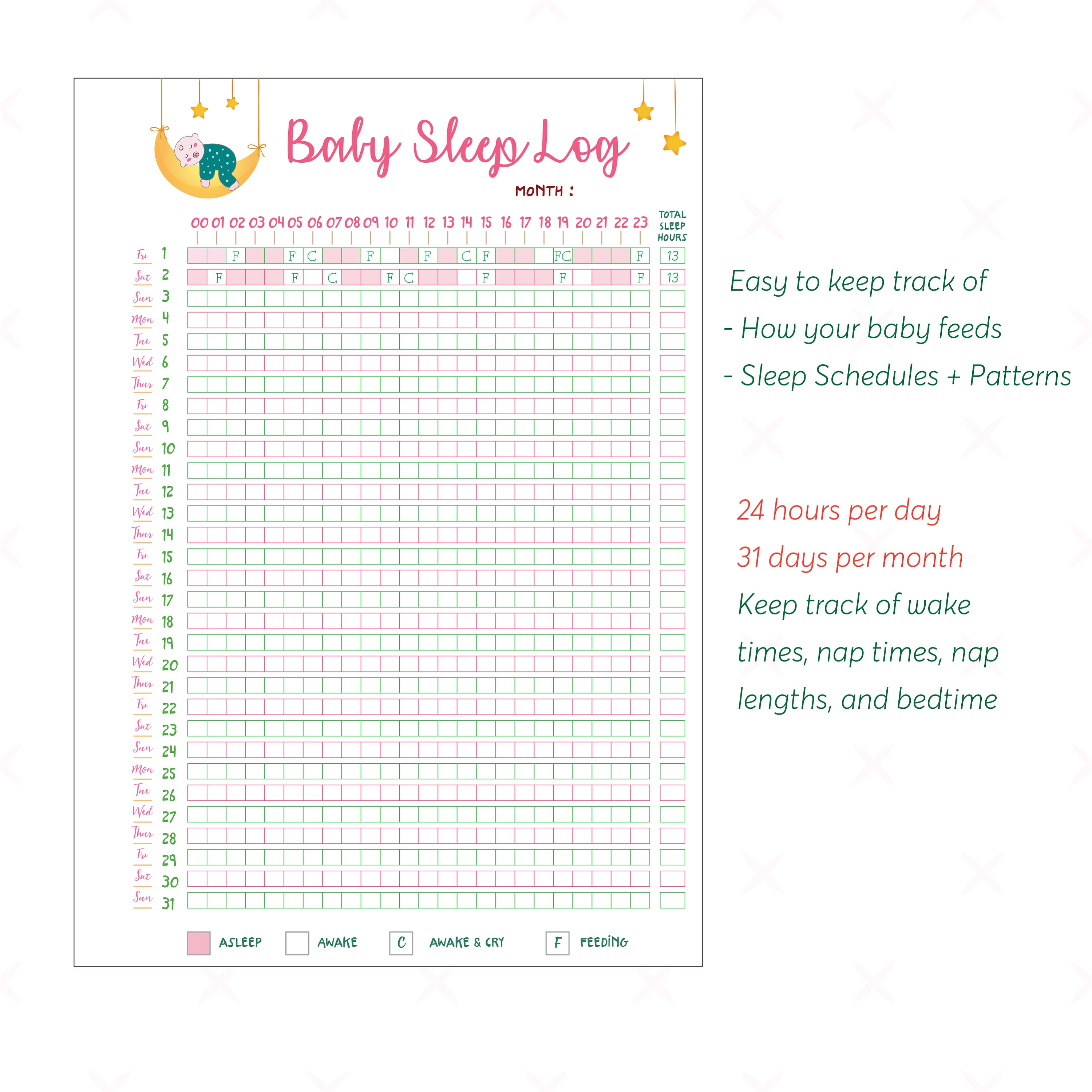 Baby Sleep Schedule Template Printable, Baby Sleep Tracker, Baby ...