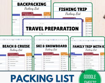Editable Travel Packing List Google Sheets | Vacation Planner | Family Trip, Beach, Backpacking, Cruise, Ski Trip, Travel Checklist