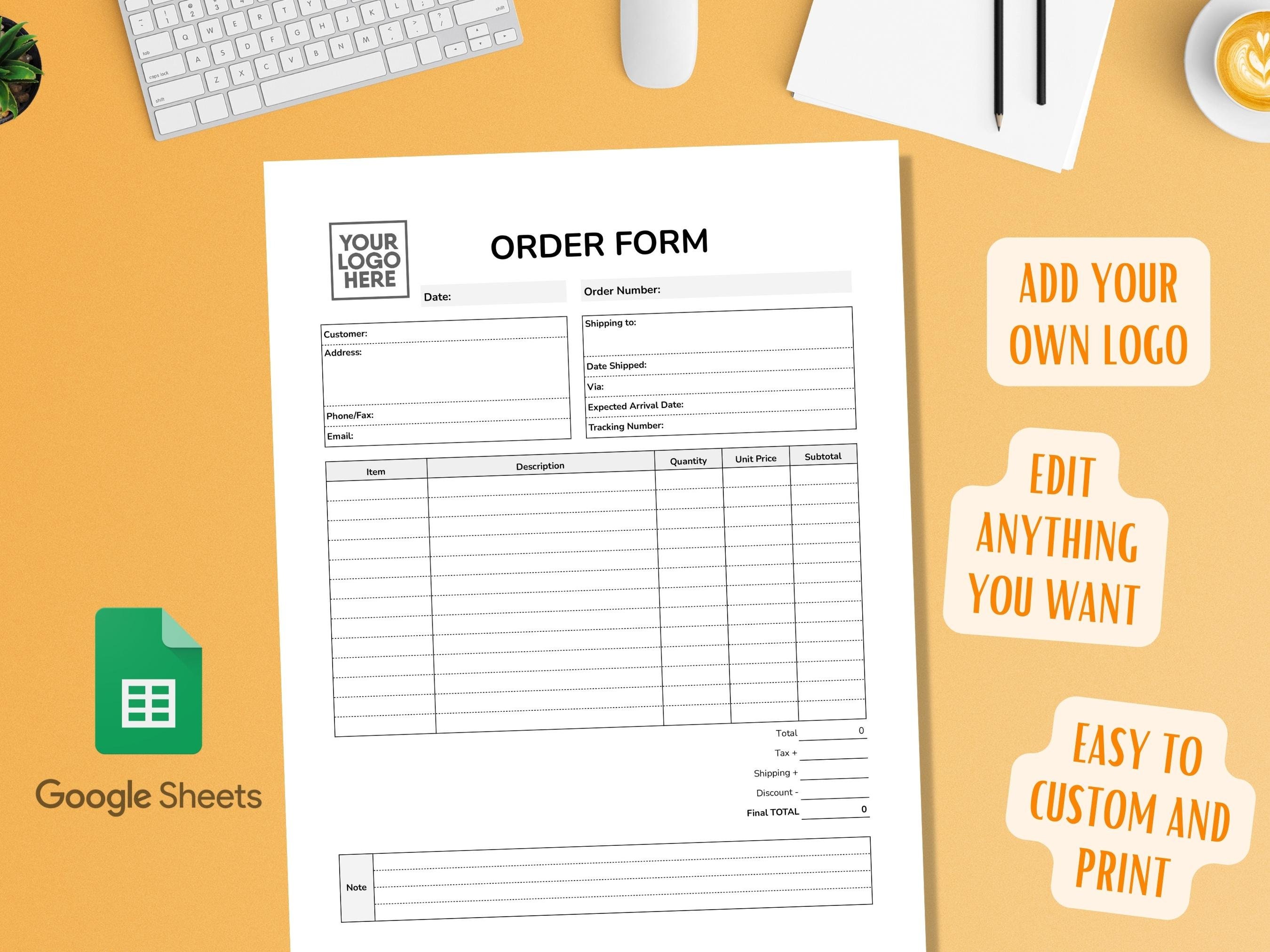 Work Order Fill Out Sticker Order Form Editable Template Google Sheets, Small Business Order Form ...