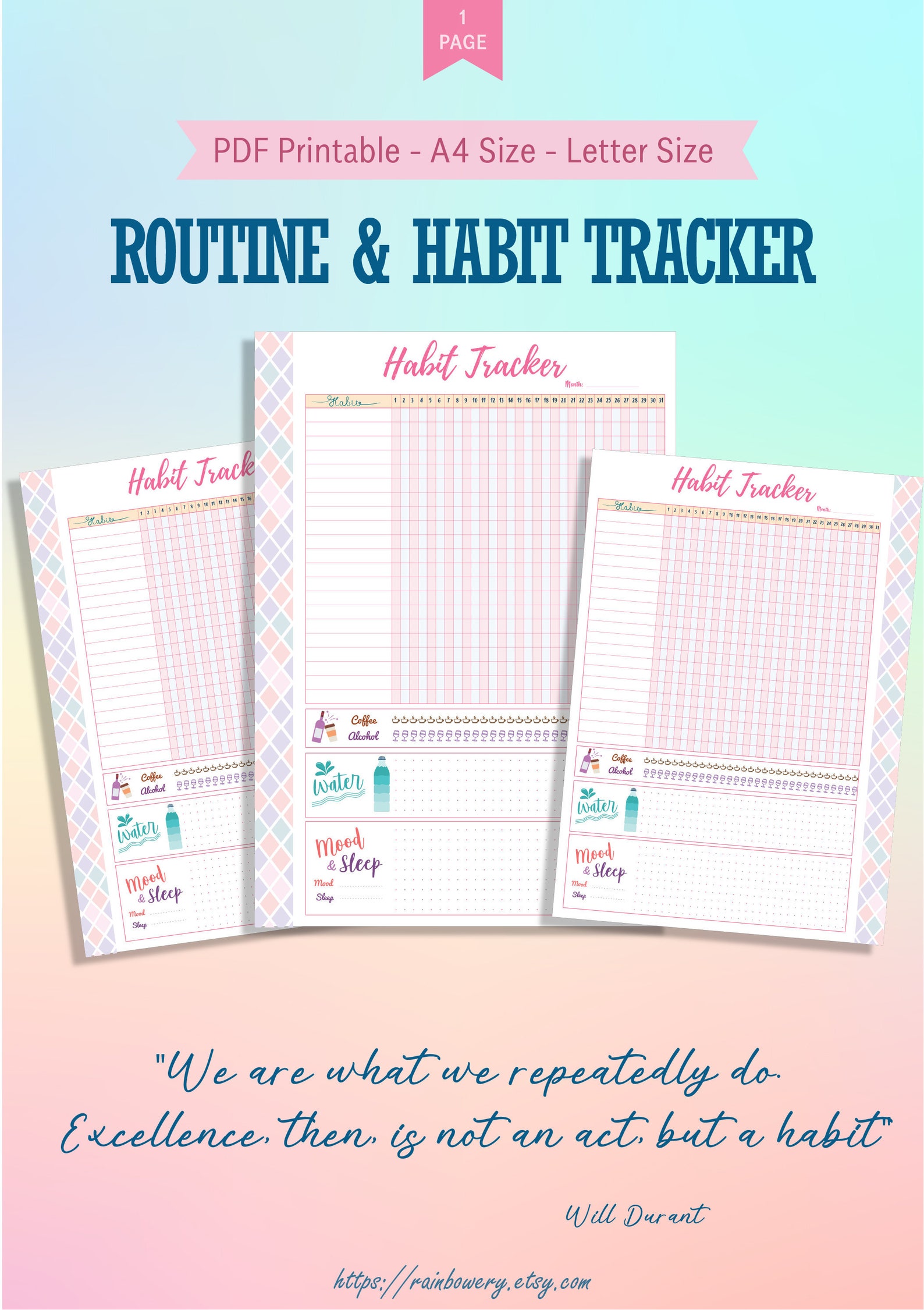 Daily Routine Planner Daily Journal Habit Tracker Healthy Etsy