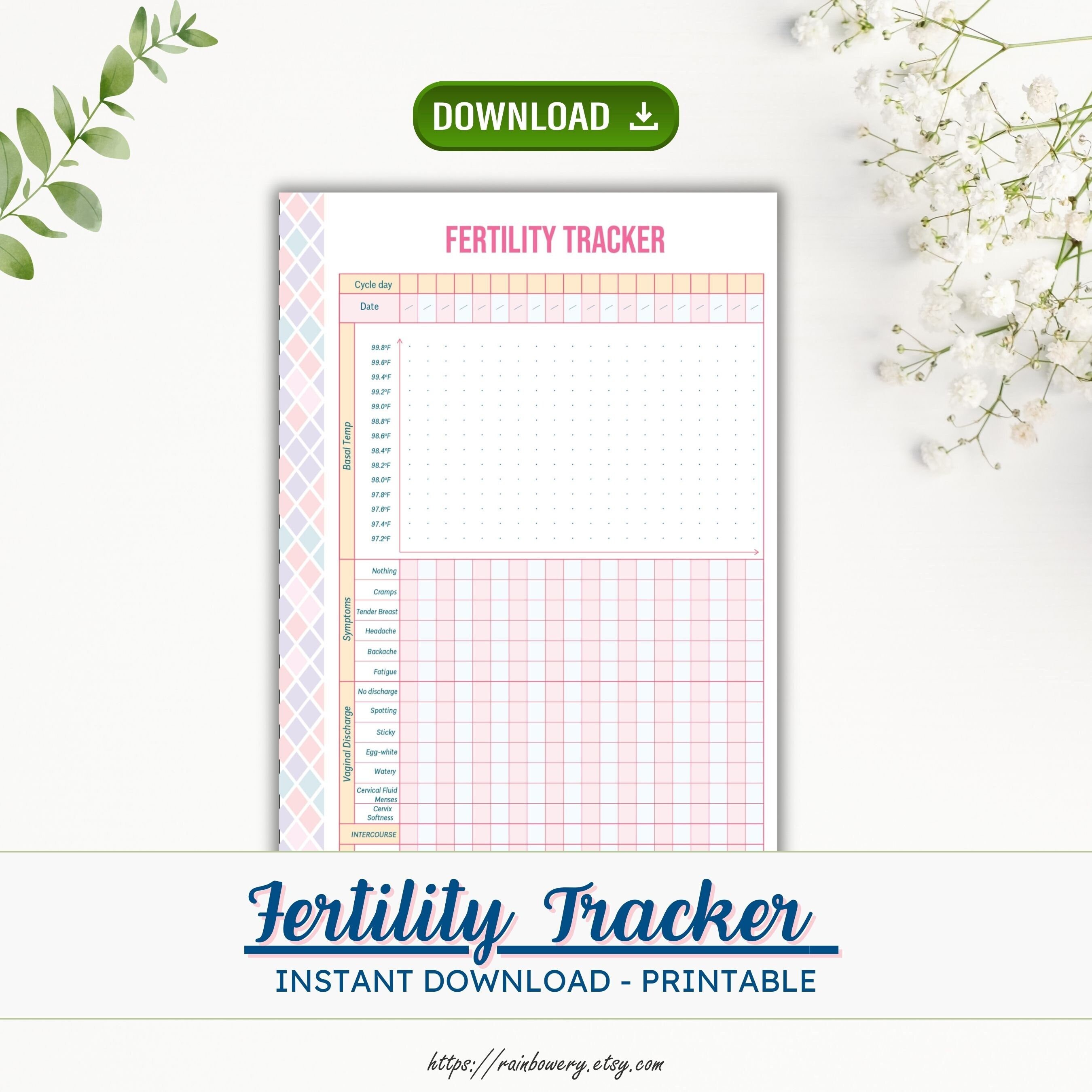Fertility Tracker Printable Template, Pregnancy Planner, TTC Ovulation ...