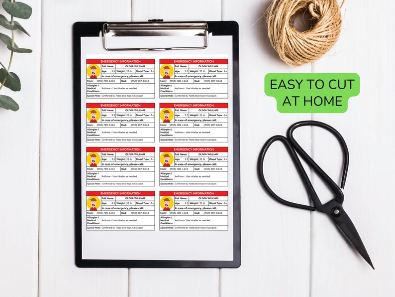 Download & edit this Google Sheets template to create a personalized emergency card for your child