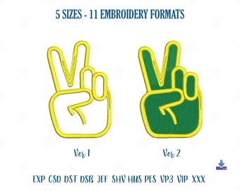 Victory Hand Machine Embroidery Design, Peace Sign, Hand Gesture V Sign , Victory Icon, Victory Sign, Win Sign, Peace Hand Embroidery Design