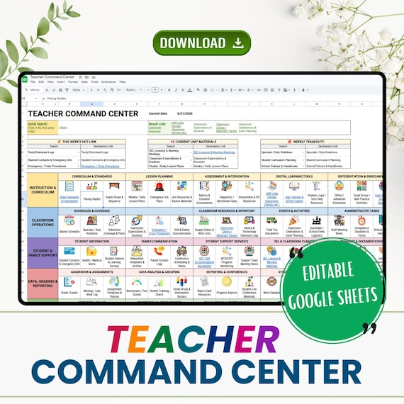 Teacher Command Center, Editable Google Sheets Classroom Link Hub Organize, Teacher Digital HQ Dashboard, Google Drive Storage Organizer