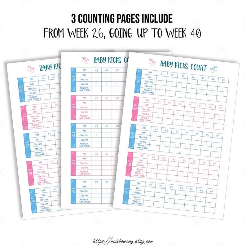 Baby Kick Count Printable, Fetal Movement Counting Template, Baby Kick ...