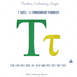 Diseño de bordado de letras Tau, diseño de bordado de máquina de caracteres Tau, letra T, diseño de bordado del alfabeto griego del símbolo Tau
