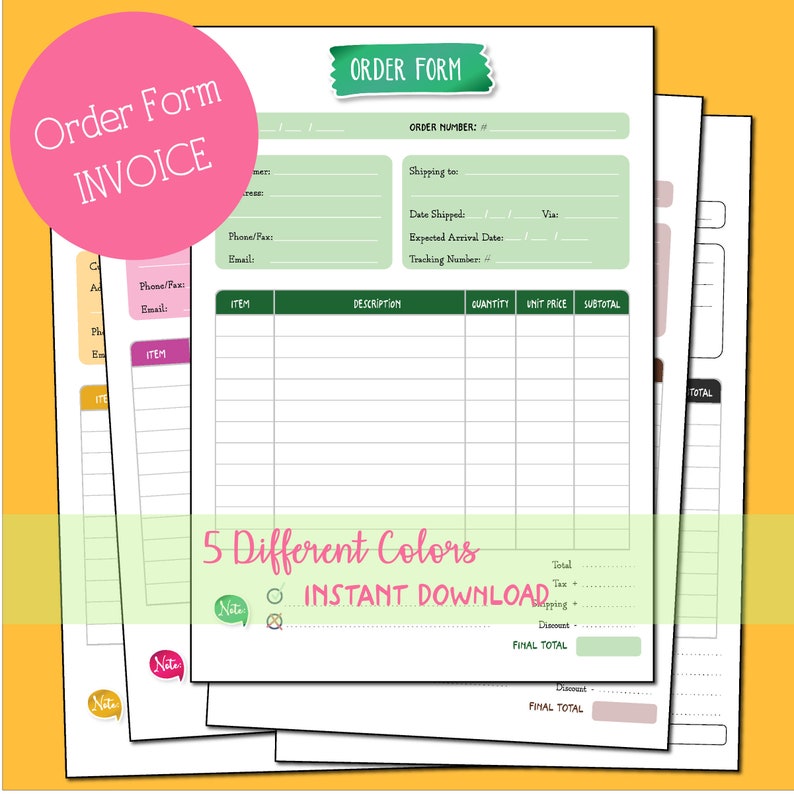 order form template printable small business order form etsy