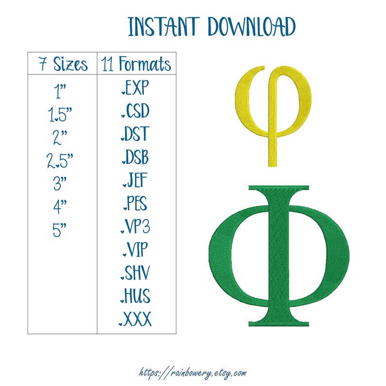 Phi Letter Embroidery Design, Phi Character Machine Embroidery Design
