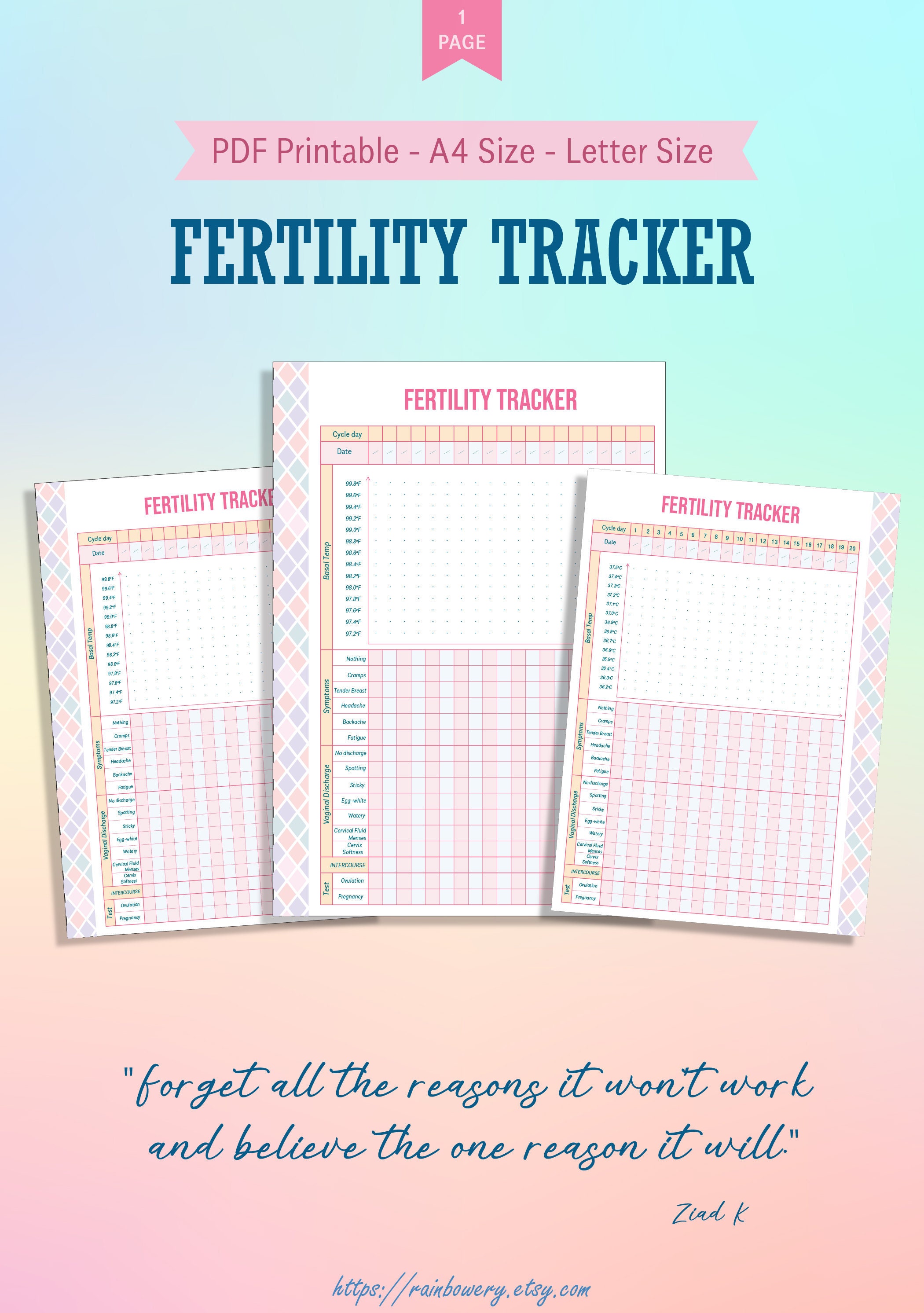 Fertility Tracker Printable Template Pregnancy Planner TTC Etsy