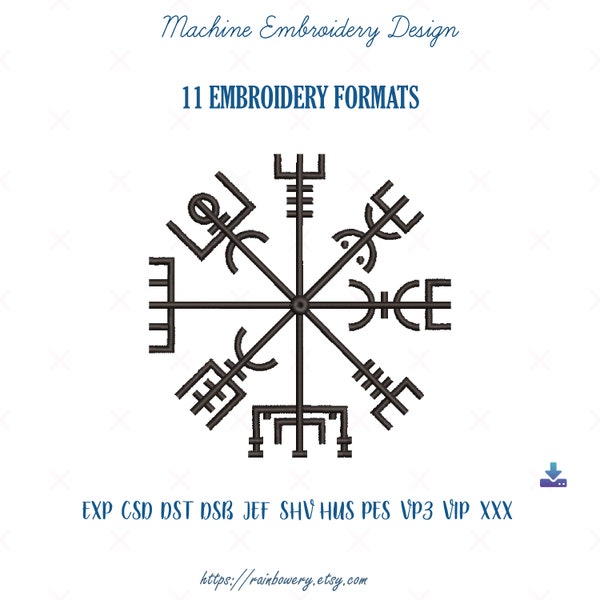 Vegvísir Machine Embroidery Design, Viking Compass, Magic Norse Navigation Compass of Icelandic Viking, Nordic Vegvisir Symbol Embroidery