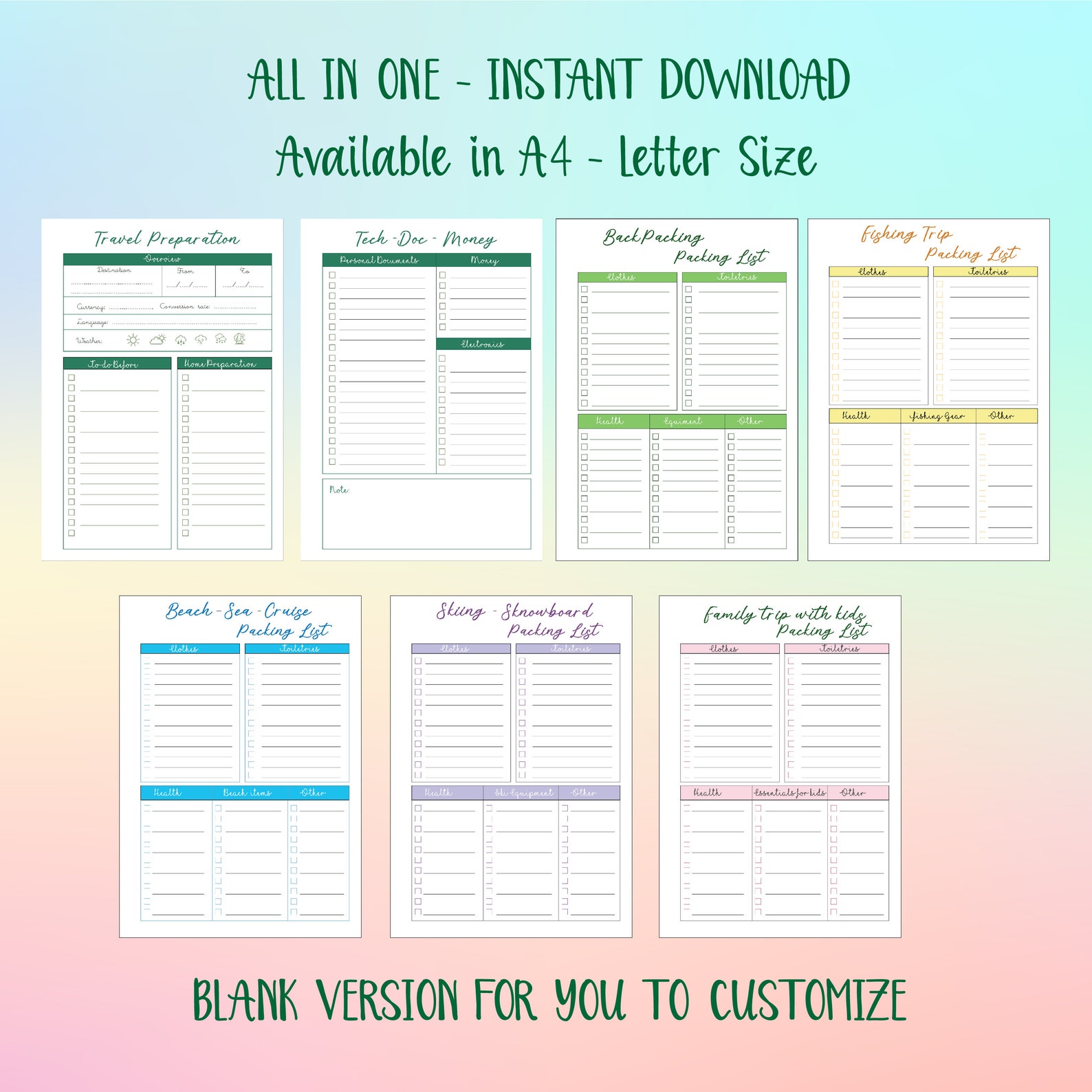 packing list template printable customized packing list etsy