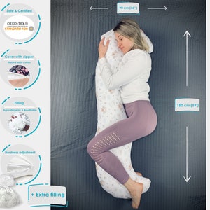 Pregnancy pillow with a removable pillowcase and hardness adjustment, double-sided, Pregnancy gift