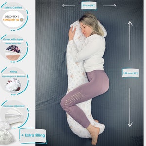 Pregnancy pillow with a removable pillowcase and hardness adjustment, double-sided, Pregnancy gift image 2