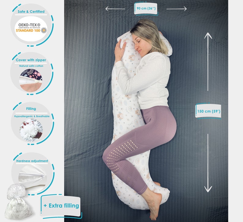 Pregnancy pillow with a removable pillowcase and hardness adjustment, double-sided, Pregnancy gift image 2