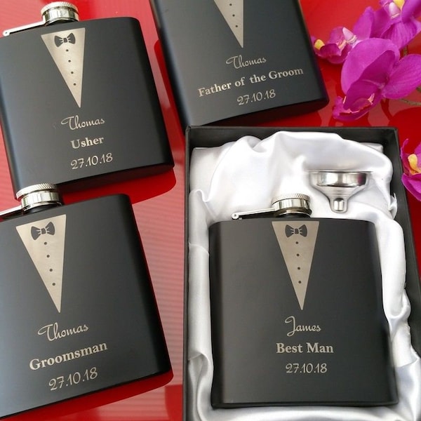 Personalised Engraved 6oz Hip Flask.Best Man Wedding Usher Gift Groom Groomsman