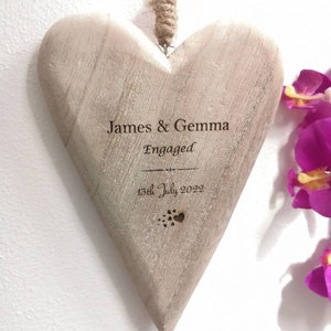 Personalised Solid Wooden Heart Engraved Heart perfect as an Engagement, Wedding or Anniversary gift
