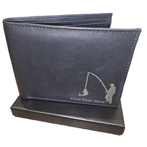 Cartera de cuero de pesca personalizada. Grabado con tu propio texto. Caja de regalo disponible.