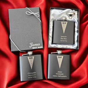 Gepersonaliseerde gegraveerde 6oz-heupfles met gepersonaliseerde geschenkdoos. Voor getuige Bruiloft bode Cadeau Bruidegom Stalknecht