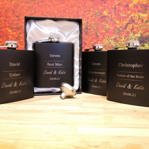 Personalisierter Flachmann mit Gravur. Trauzeuge Hochzeit Usher Geschenk Bräutigam Groomsman Vater der Braut Gastgeschenke Gastgeschenke Gastgeschenke Gastgeschenk