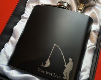 Fishing personalised flask with your own text and gift box