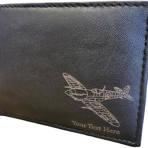 Personalisierte Spitfire Kampfflugzeug Leder Geldbörse. Luftwaffe. Graviert mit Ihrem eigenen Text. Geschenkbox erhältlich.