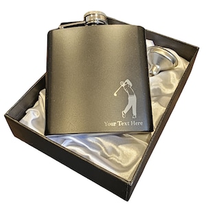 Petaca golfista personalizada con tu propio texto y caja de regalo