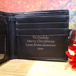Personalisierte gravierte Herren Echtleder Brieftasche - Schwarz