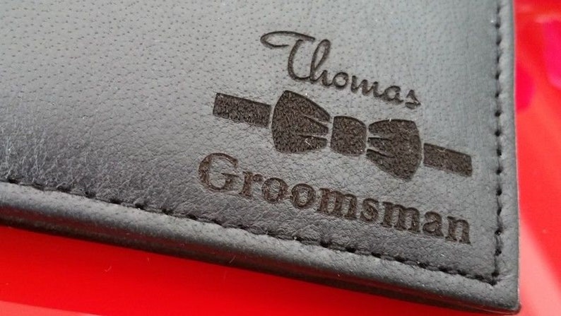 Personalised Engraved Leather Wallet Wedding Gift Favor Best image 1
