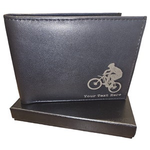Carteira de couro personalizada para mountain bike. Gravado com seu próprio texto. Caixa de presente disponível.