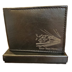 Cartera Tren/Ferrocarril personalizada. Grabado con tu propio texto. Caja de regalo disponible.