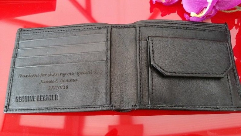 Personalised Engraved Leather Wallet Wedding Gift Favor Best Man Usher Groom Groomsman Present image 3