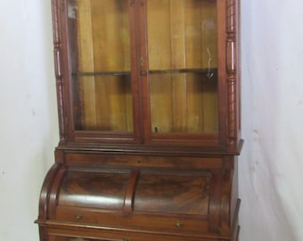 Victorian Cylinder  Desk Cupboard Rare Walnut 1800s  Rare