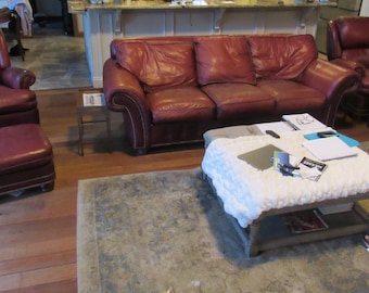 Hancock and Moore Leather Sofa Chair Couch Set Designer 5 Pieces