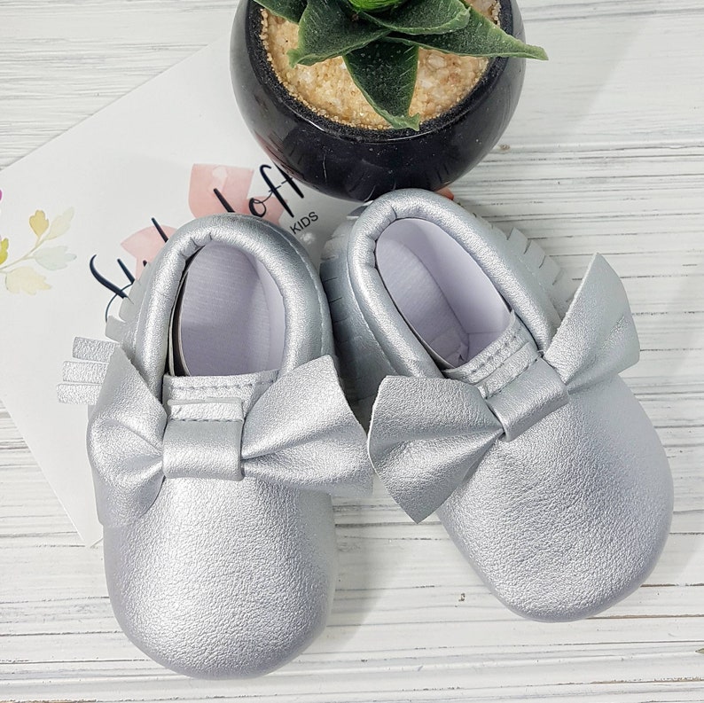Silver baby moccasins baby shoes baby 