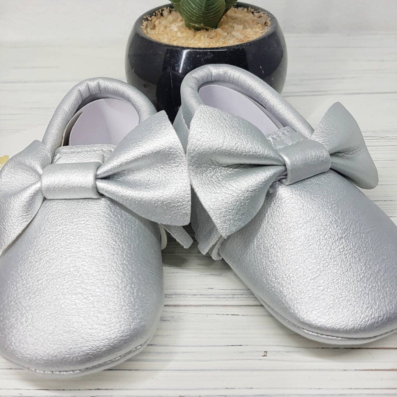 silver baby moccasins