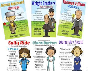 Printable Famous People in History Workbook - Presidents, Inventors, Women, Scientist - INSTANT DOWNLOAD - for School Teachers Homeschool