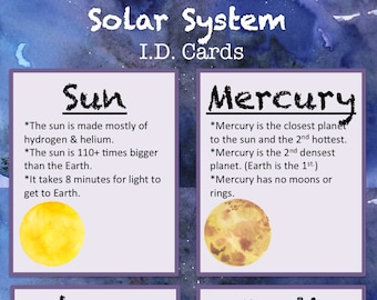 Printable Solar System ID Flash Cards Instant Download - Educational Science Manipulative