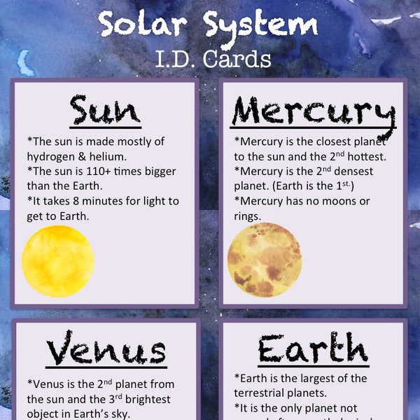 Printable Solar System ID Flash Cards Instant Download - Educational Science Manipulative