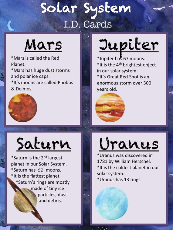 solar system fact cards