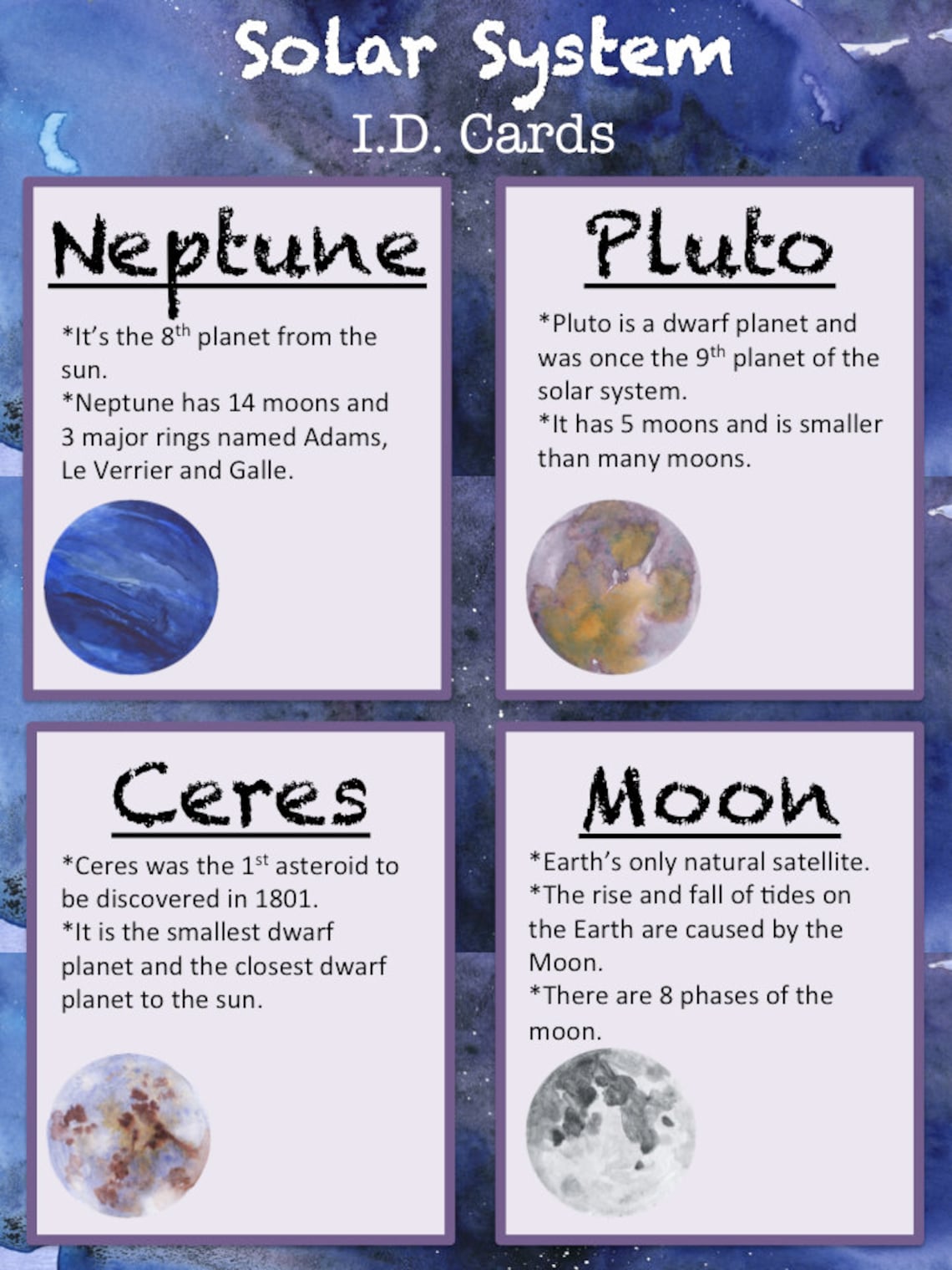 Printable Solar System ID Flash Cards Instant Download - Educational ...