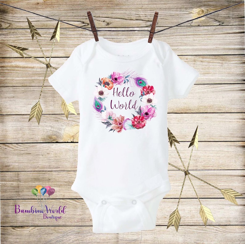 Hello World Onesie\u00ae,Baby Multicolor Bohemian Onesie Coming Home Onesie,Baby Girl Gift,Baby Girl Take Home Outfit,Newborn Baby Girl