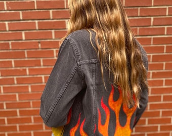 Flame jean jacket best sale