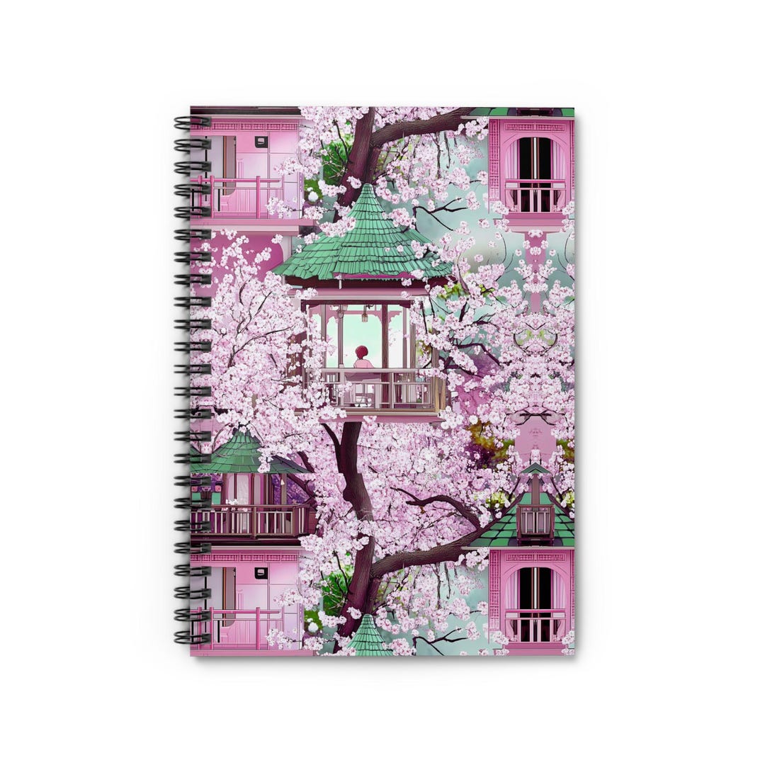 Tree House Notebook Cherry Blossom Treehouse Spiral Notebook - Ruled Line | Aesthetic ...