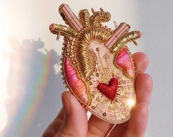 Brooch anatomical Heart Beaded Boho handmade beads, human heart pin, medical anatomy pins for doctors and nurses, Cardiology pins